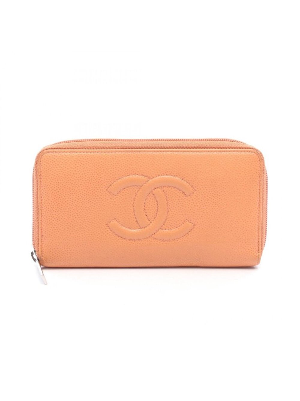 Chanel Round Wallet CC Logo Coral Orange Caviar Leather CC